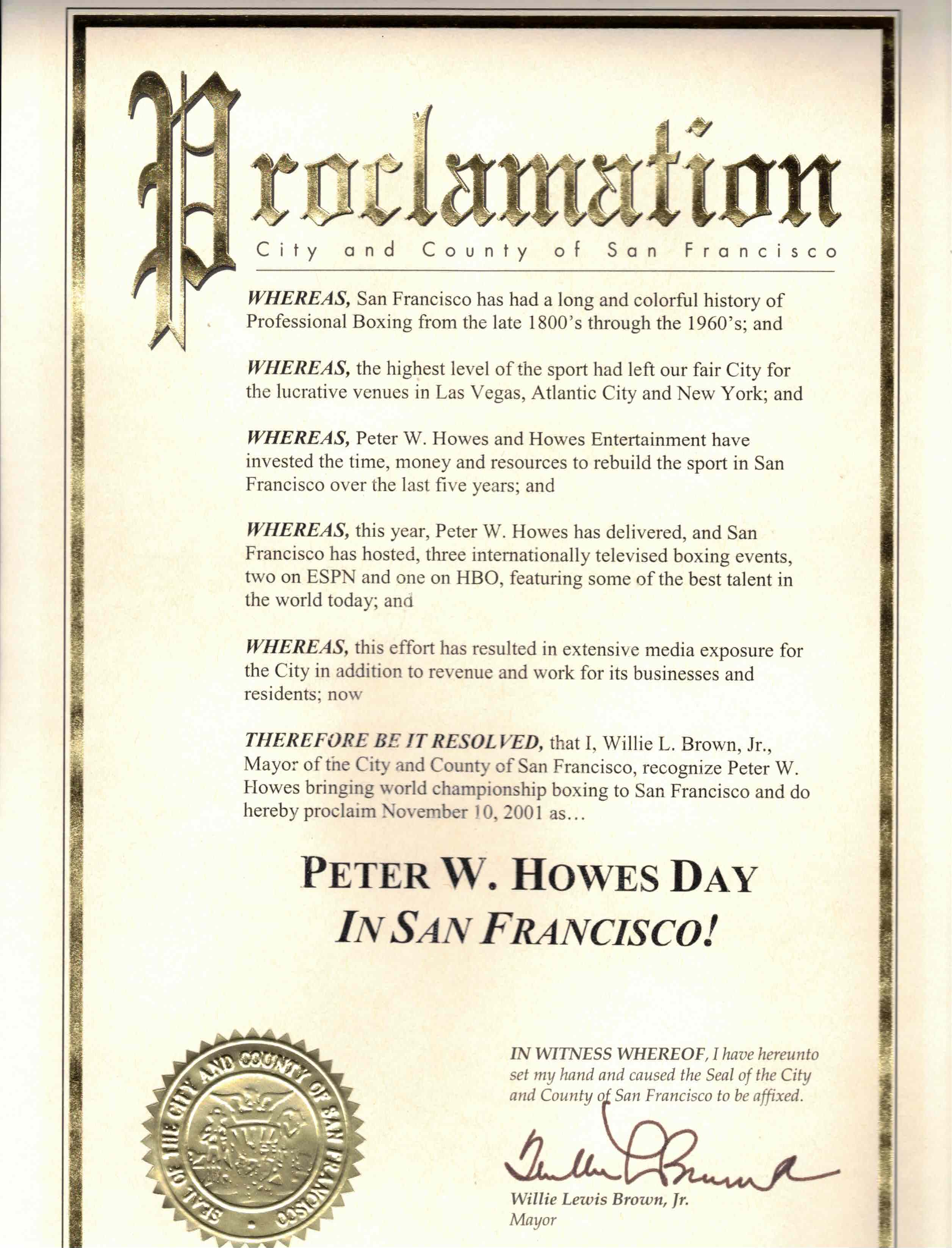 Peter Howes Boxing - San Francisco Proclamation